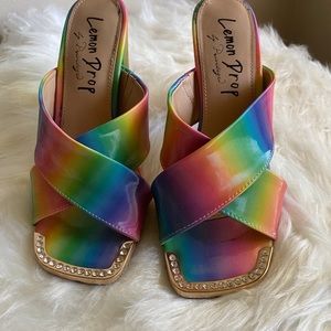 Rainbow colorful tiedye mules heel sandal